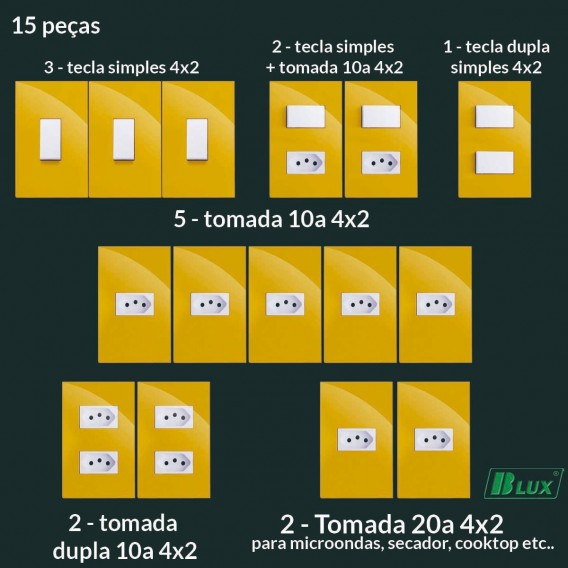 Tomadas e Interruptores ( 15 Peças ) Recta Amarelo Com Branco Tomadas e Interruptores ( 15 Peças ) Recta Amarelo Com Branco